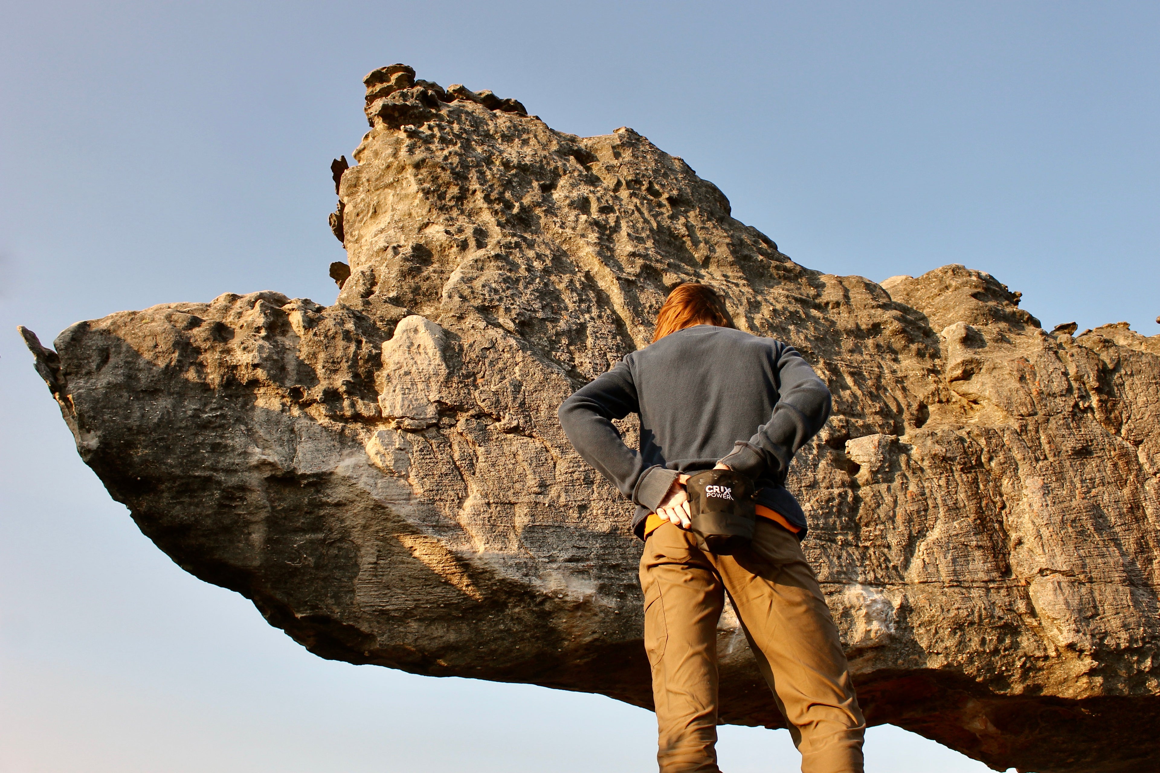 red head bouldering the rock rhino in south africa